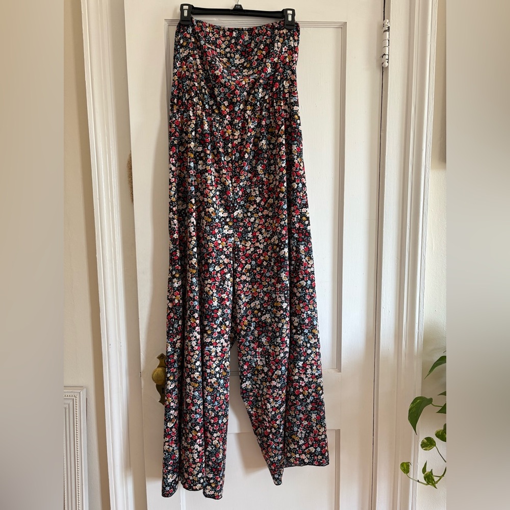 SHEIN Black Floral Wide-Leg Jumpsuit